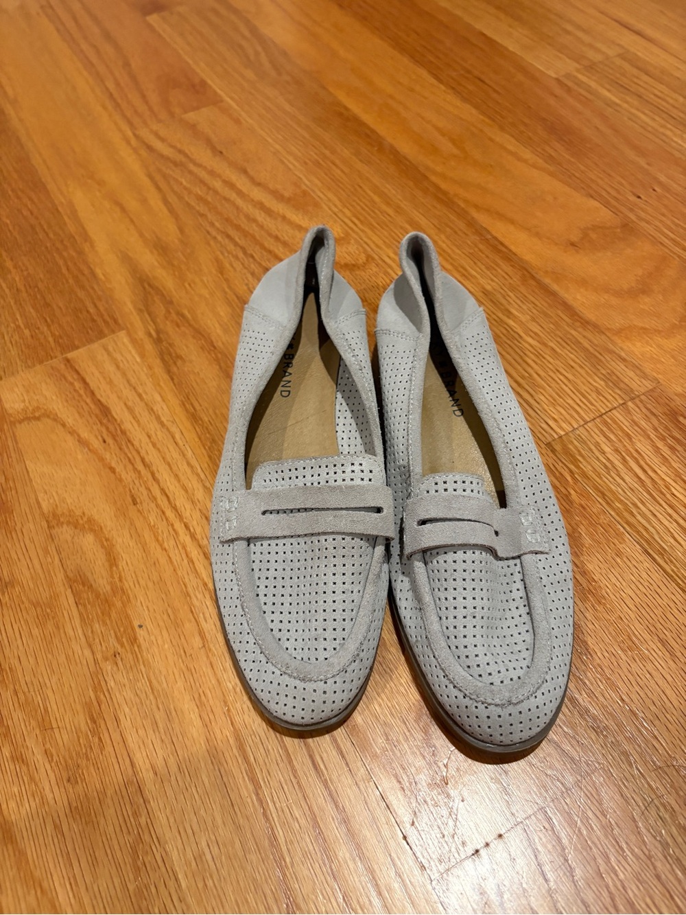Lucky Brand Perforated Light Gray Suede Loafers